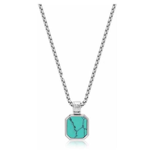 Silver Necklace with Square Turquoise Pendant Nialaya , Gray , Heren