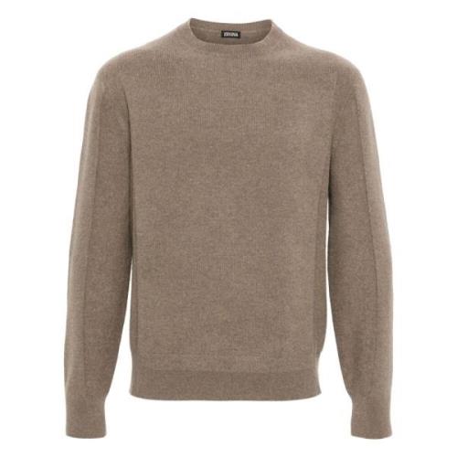 Bruine Crew Neck Gebreide Trui Sweater Z Zegna , Brown , Heren