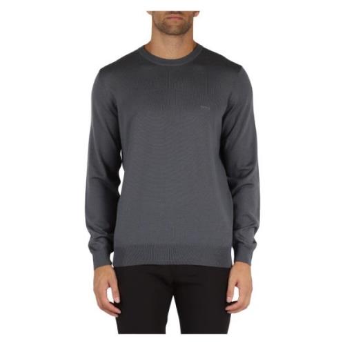 Katoenen crewneck trui met logo borduurwerk Boss , Gray , Heren