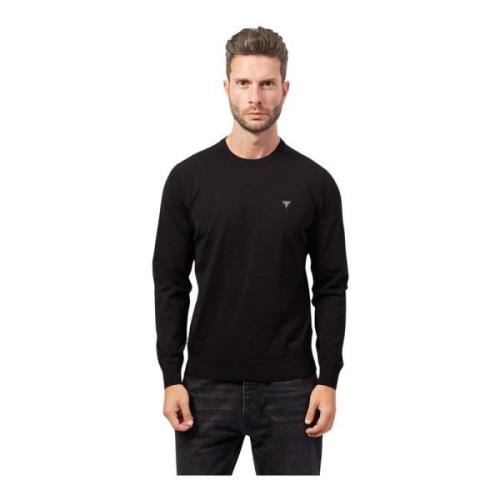 Zwarte Crewneck Sweater Logo Ribbed Zoom Guess , Black , Heren