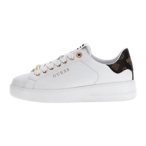 Witte Leren Sneakers met Gouden Logo Guess , White , Dames