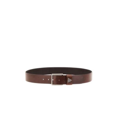 Bruin Leren Riem met Zilveren Elementen Guess , Brown , Heren