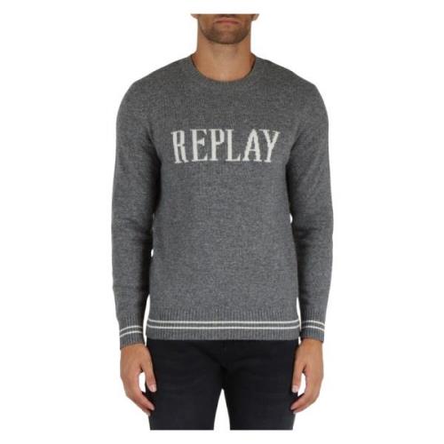 Premium Wollen Crewneck Trui Replay , Gray , Heren