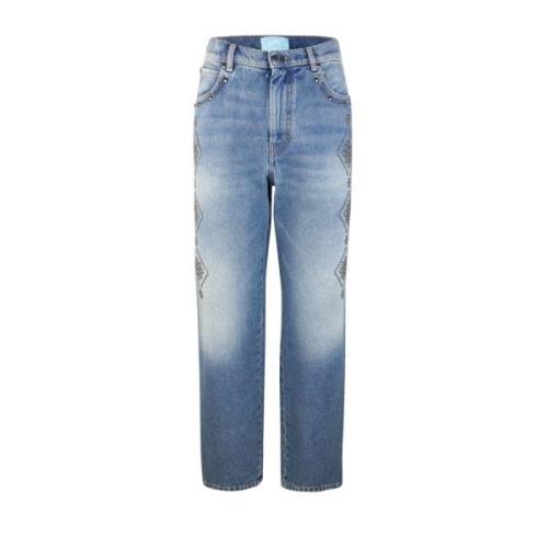 Blauwe Straight Line Jeans met Studs Max Mara , Blue , Dames