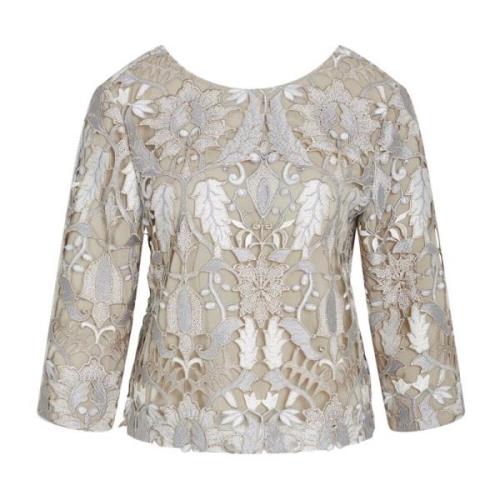 Elegante Zilver Beige Blouse met Borduurwerk Bruuns Bazaar , Beige , D...