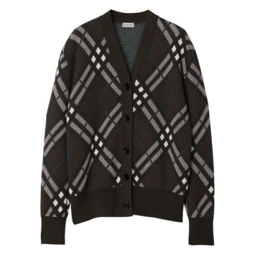 Bruine Check V-Neck Cardigan Sweater Burberry , Brown , Dames