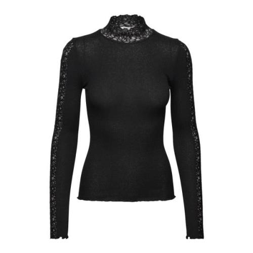 Zwart Kant Detail Lange Mouw Top Rosemunde , Black , Dames