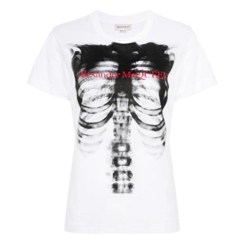 Logo Print Crew Neck Katoenen T-shirt Alexander McQueen , White , Dame...