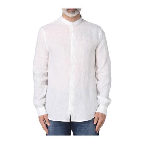 Witte Linnen Mandarin Kraag Shirt Emporio Armani , White , Heren