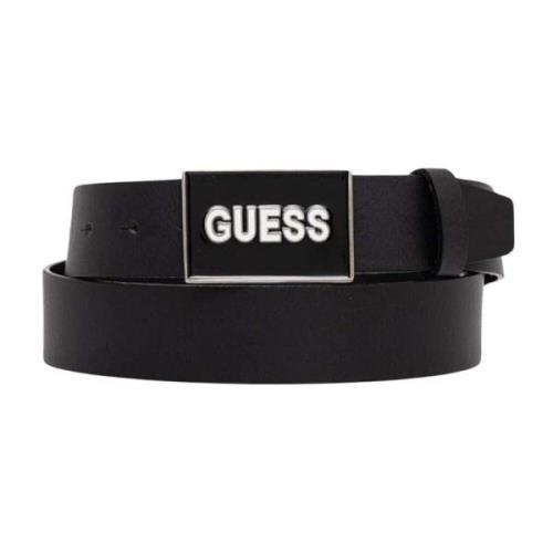 Zwarte Leren Riem met Gesp Guess , Black , Heren