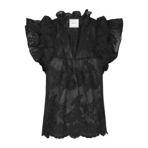 Elegante Geborduurde Blouse Zwart Neo Noir , Black , Dames