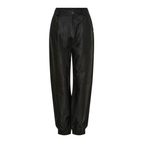 Zwarte Leren Track Pants Notyz , Black , Dames