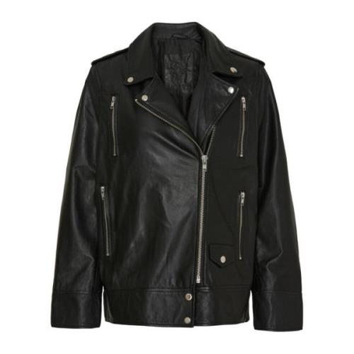 Zwarte Biker Leren Jas Notyz , Black , Dames