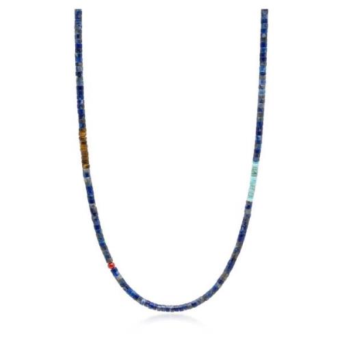 Blue Lapis Heishi Necklace with Tiger Eye and Turquoise Nialaya , Gray...