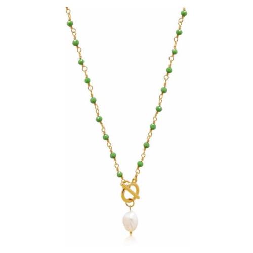 Womens Green CZ Wrap Necklace with Pearl Nialaya , Yellow , Dames