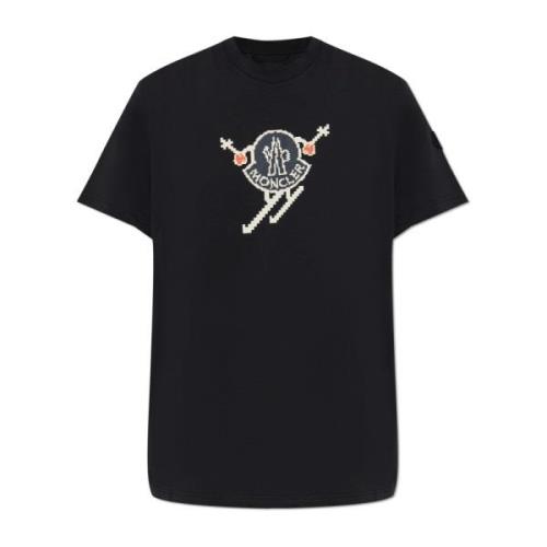 T-shirt met bedrukt logo Moncler , Black , Heren