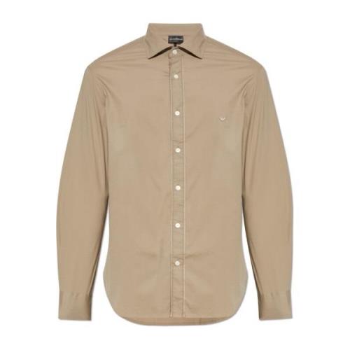 Katoenen shirt met geborduurd logo Emporio Armani , Beige , Heren