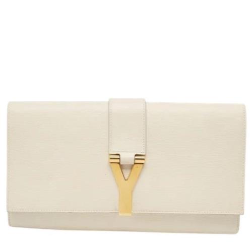 Pre-owned Leather clutches Yves Saint Laurent Vintage , White , Dames