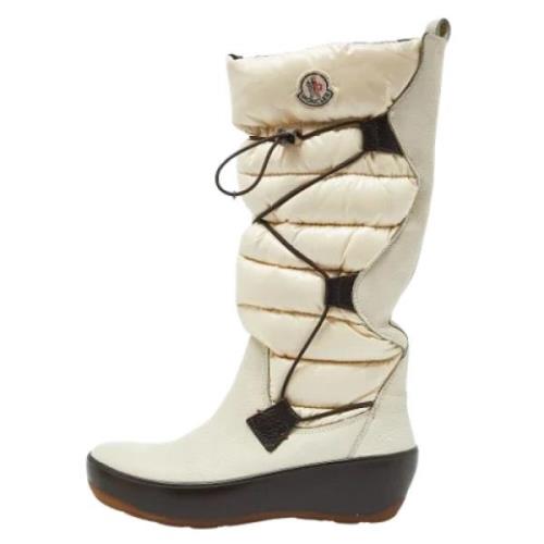 Pre-owned Leather boots Moncler Pre-owned , White , Dames