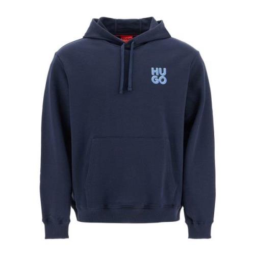 Geborsteld Katoenen Hoodie Hugo Boss , Blue , Heren