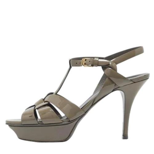 Pre-owned Leather sandals Yves Saint Laurent Vintage , Gray , Dames