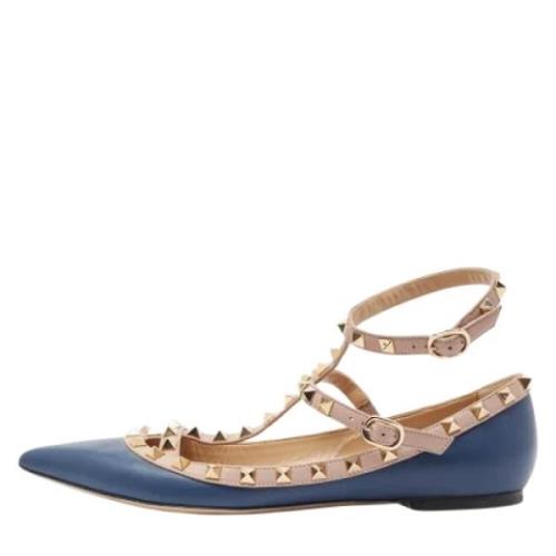 Pre-owned Leather flats Valentino Vintage , Blue , Dames