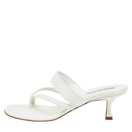 Pre-owned Leather sandals Manolo Blahnik Pre-owned , White , Dames