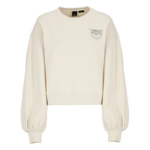 Ivoor Katoenen Sweatshirt met Strass Logo Pinko , Beige , Dames