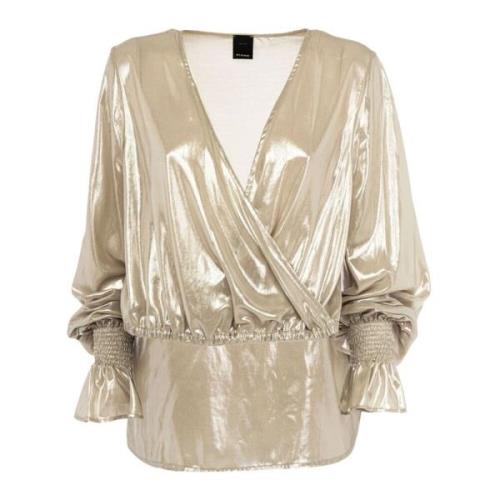 Elegante Metallic Zomerblouse Outlet Prijs Pinko , Gray , Dames