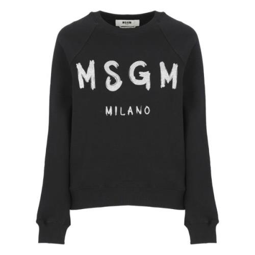 Zwarte Katoenen Sweatshirt met Glitterlogo Msgm , Black , Dames