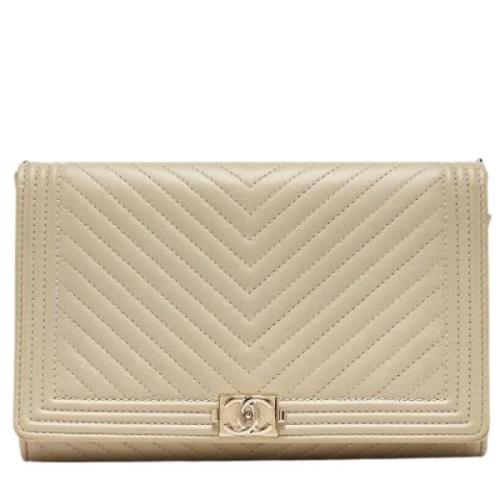 Pre-owned Leather wallets Chanel Vintage , Beige , Dames