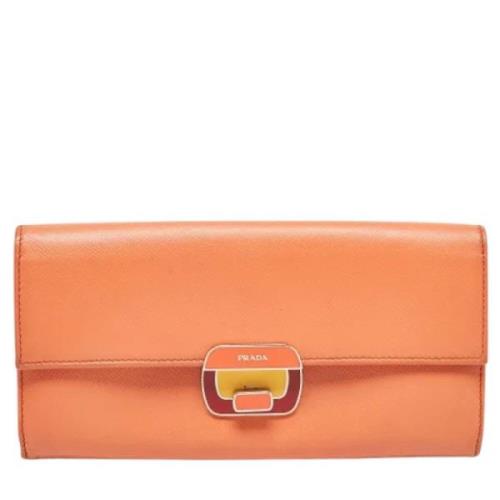 Pre-owned Leather wallets Prada Vintage , Orange , Dames