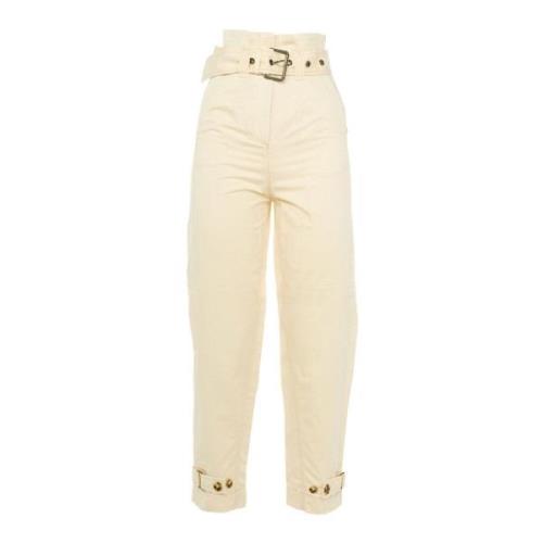 Hoge taille katoenen broek voor dames Pinko , White , Dames