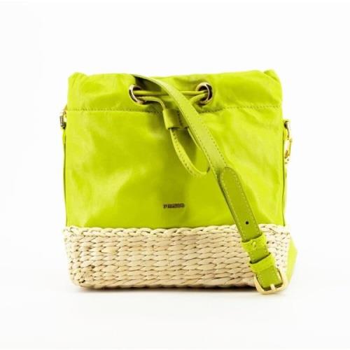 Groene Raffia Mixed Satchel Tas Pinko , Green , Dames