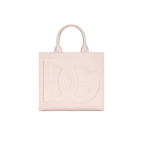 Roze Leren Tote Tas met DG Logo Dolce & Gabbana , Pink , Dames