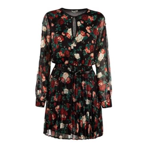 Elegante Korte Zwarte Bloemenjurk Liu Jo , Multicolor , Dames