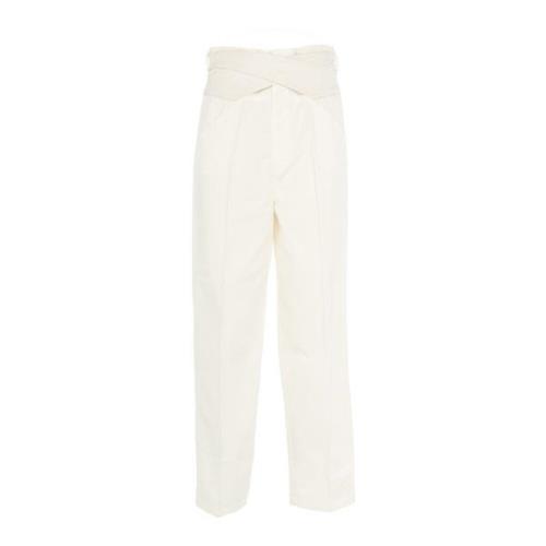 Hoge taille katoenen broek voor dames Pinko , White , Dames