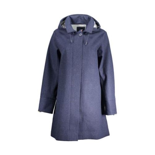 Blauwe Wollen Jas met Capuchon K-Way , Blue , Dames