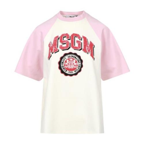 College Style Katoenen Jersey Ronde Hals Msgm , Pink , Dames