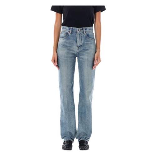 Blauwe Mid Rise Straight Leg Jeans Saint Laurent , Blue , Dames