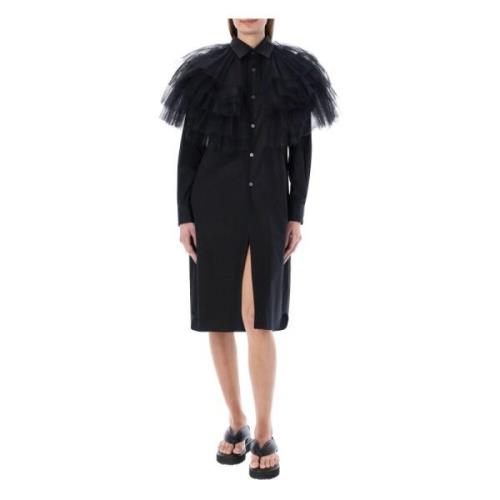 Zwarte Tule Ruches Kraag Jurk Comme des Garçons , Black , Dames