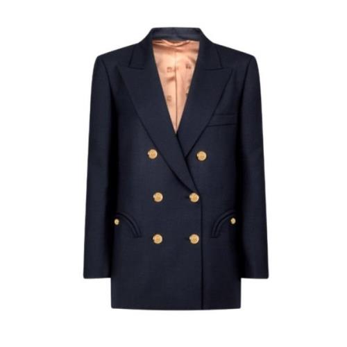 Navy Blauw Dubbelborstig Alcanara Blazer Blazé Milano , Blue , Dames