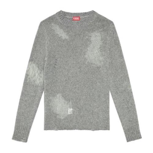 Mesh Detail Wollen Trui Diesel , Gray , Heren