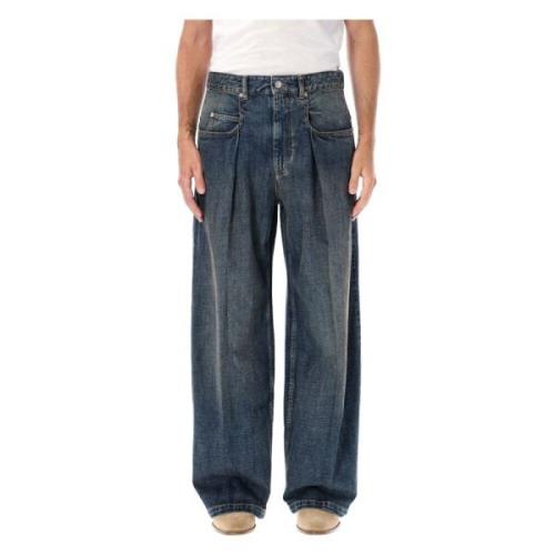 Donkerblauwe Denim Wide-Leg Jeans Isabel Marant , Blue , Heren