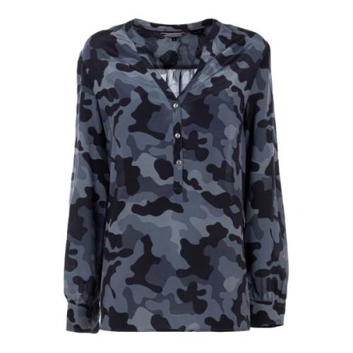 Blauwe Zijden Blouse met Lange Mouwen Tommy Hilfiger , Blue , Dames