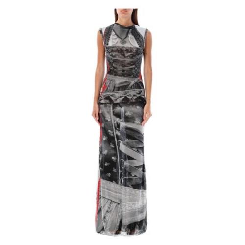 Mesh Maxi Jurk Drindl Print Ottolinger , Multicolor , Dames