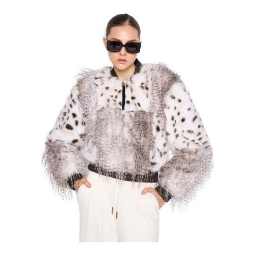 Faux Fur Crop Gebreide Rand Rits Silvian Heach , White , Dames