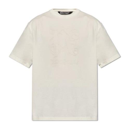 T-shirt met logo Palm Angels , Beige , Heren