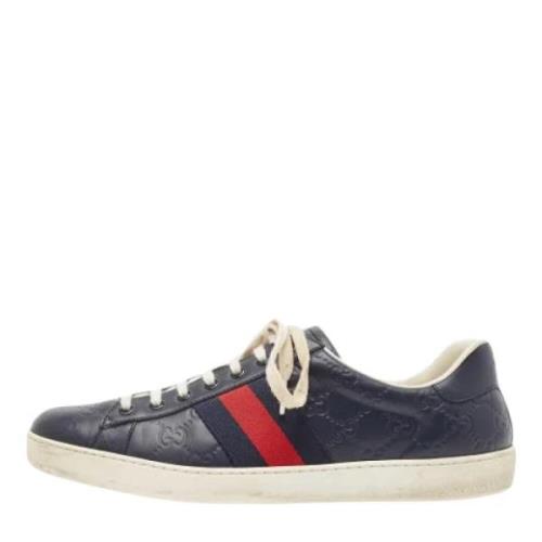 Pre-owned Leather sneakers Gucci Vintage , Blue , Heren