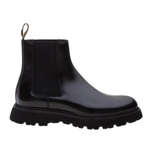 Zwarte Leren Enkellaarzen Slip-On Doucal's , Black , Heren